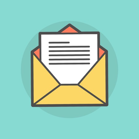 opened envelope with message, flat line style illustration