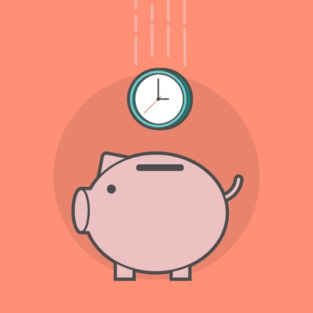 piggy bank with a clockのイラスト素材