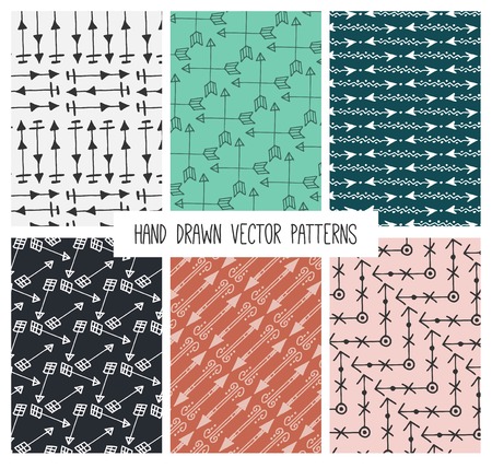 vintage hand drawn arrow patterns, vector illustrationのイラスト素材