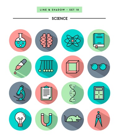 set of flat design,long shadow, thin line science iconのイラスト素材