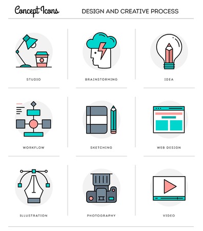 Concept icons,design and creative process, flat thin line design.のイラスト素材