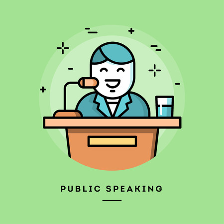 Public speaking, flat design line banner, vector illustrationのイラスト素材