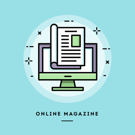 Online magazine, flat design thin line banner, usage for e-mail newsletters, web banners, headers, blog posts, print and moreのイラスト素材
