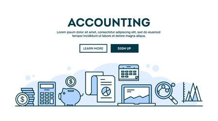 Accounting, concept header, flat design thin line style, vector illustrationのイラスト素材
