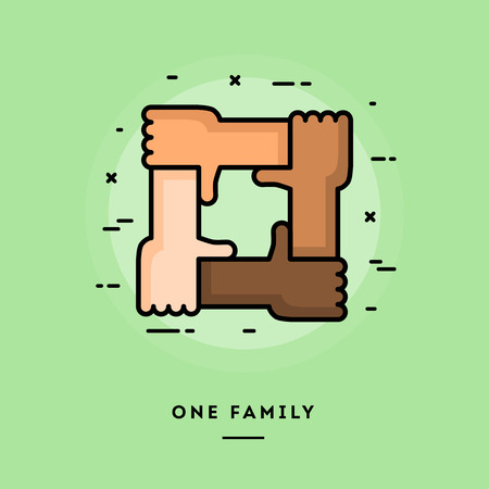 One family, flat design thin line banner, usage for e-mail newsletters, web banners, headers, blog posts, print and moreのイラスト素材