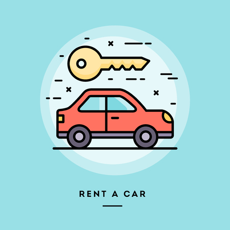 Rent a car, flat design thin line banner, usage for e-mail newsletters, web banners, headers, blog posts, print and moreのイラスト素材