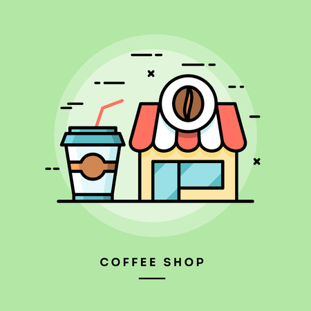 Coffee shop, flat design thin line banner, usage for e-mail newsletters, web banners, headers, blog posts, print and moreのイラスト素材
