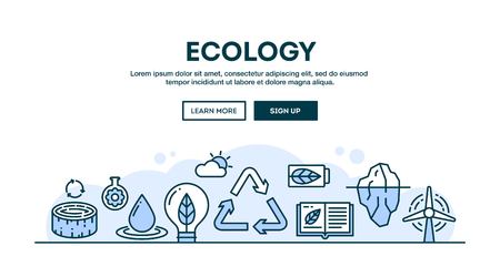 Ecology, recycling, environment, sustainability, concept header, flat design thin line style, vector illustrationのイラスト素材