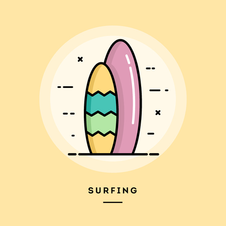Surfing, flat design thin line banner, usage for e-mail newsletters, web banners, headers, blog posts, print and moreのイラスト素材