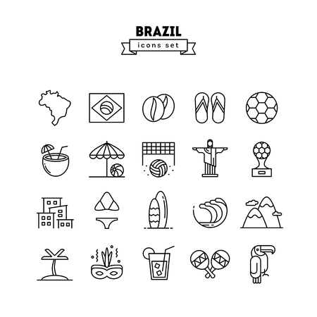 Brazil, thin line icons set, vector illustrationのイラスト素材