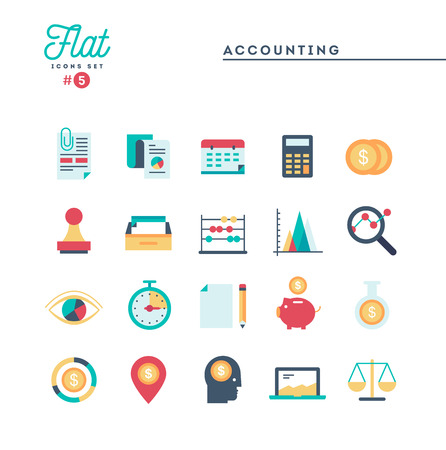 Accounting, paperwork, statistics and more, thin line icons set, vector illustrationのイラスト素材