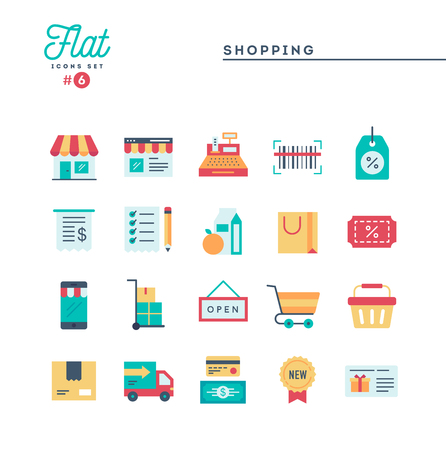 Shopping, e-commerce, delivery and more, thin line icons set, vector illustrationのイラスト素材