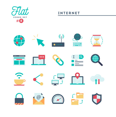 Internet, global network, cloud computing, free WiFi and more, flat icons set, vector illustrationのイラスト素材