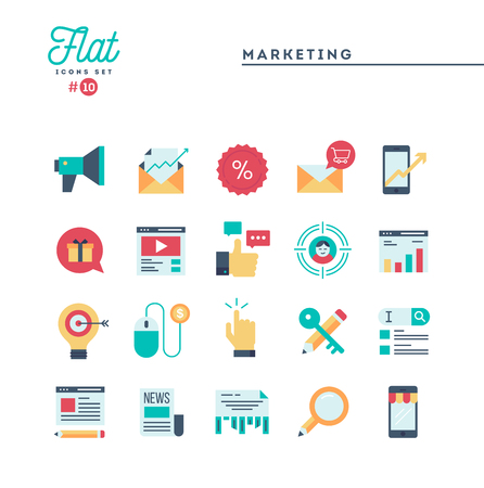 Digital marketing, online business, target audience, pay per click and more, flat icons set, vector illustrationのイラスト素材