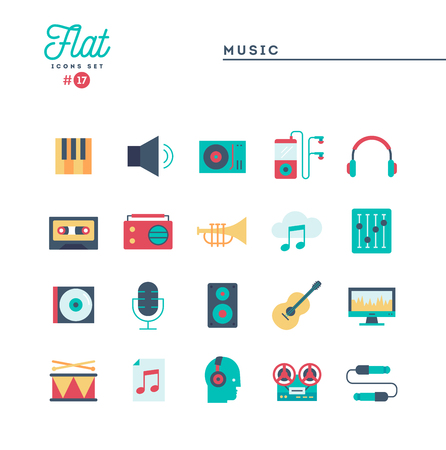 Music, sound, technology and more, flat icons set, vector illustrationのイラスト素材