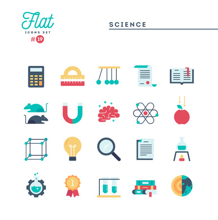 Science, experiments, laboratory, studies and more, flat icons set, vector illustrationのイラスト素材