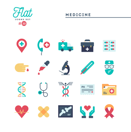 Medicine, health care, emergency, pharmacology and more, flat icons set, vector illustrationのイラスト素材