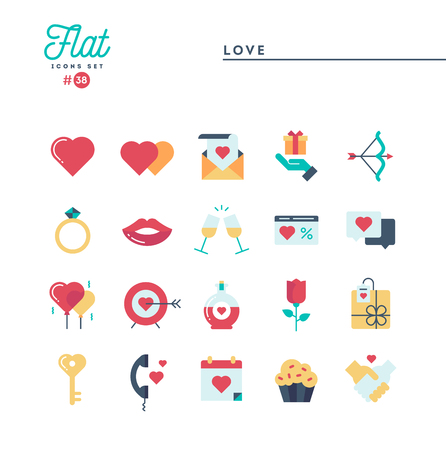 Love, Valentine's day, dating, romance and more, flat icons set, vector illustrationのイラスト素材