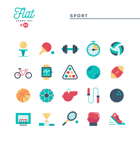 Sports, recreation, work out, equipment and more, flat icons set, vector illustrationのイラスト素材