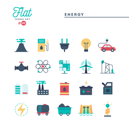 Power, energy, electricity production and more, flat icons set, vector illustrationのイラスト素材