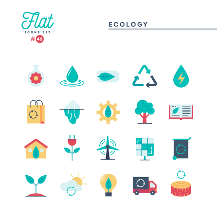 Ecology, nature, clean energy, recycling and more, flat icons set, vector illustrationのイラスト素材