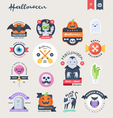 Cute Halloween stickers, badges and labels. Vector illustration.のイラスト素材