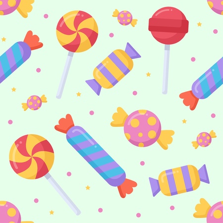 Cute candy and lolipop seamless pattern on a light background. Vector illustration.のイラスト素材