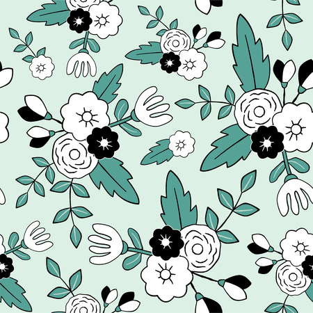 Beautiful floral seamless pattern. Perfect for textile, wrapping, web and all kind of decorative projects. Vector illustration. Vector illustration.のイラスト素材