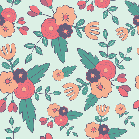 Beautiful floral seamless pattern. Perfect for textile, wrapping, web and all kind of decorative projects. Vector illustration. Vector illustration.のイラスト素材