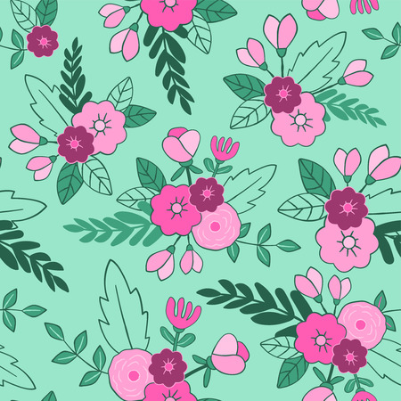 Beautiful floral seamless pattern. Perfect for textile, wrapping, web and all kind of decorative projects. Vector illustration.の写真素材