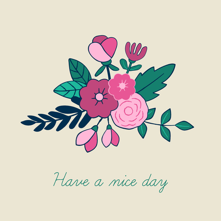 Beautiful floral bouquet greeting card design. Hand drawn style. Vector Illustrationの写真素材
