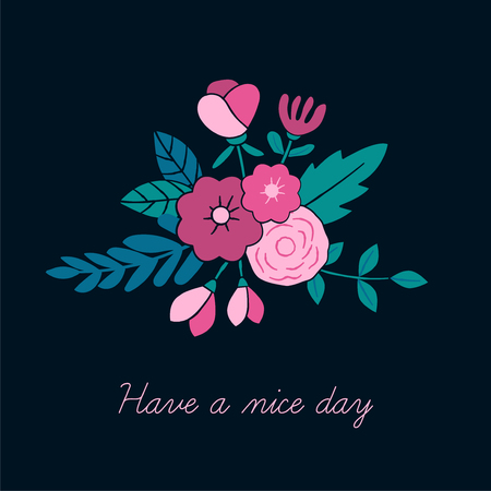 Beautiful floral bouquet greeting card design. Hand drawn style. Vector Illustrationの写真素材