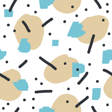 Beautiful abstract seamless repeating pattern. Hand painted artistic style with chaotic paint elements. Perfect for textile, wrapping, web and all kind of decorative projects. Vector illustration.のイラスト素材