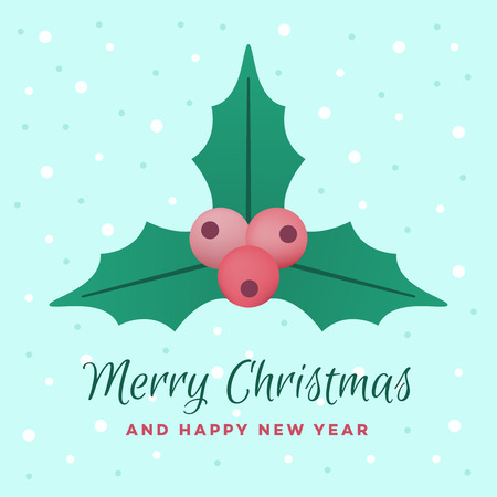 Merry Christmas and Happy New Year. Holly plant, vector illustrationの写真素材