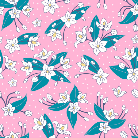 Beautiful repeating pattern. Floral composition. Flowers and leaves. Hand drawn style. Perfect for textile, wrapping, print, web and all kinds of decorative projects. Vector illustration.の写真素材