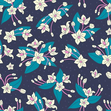Beautiful repeating pattern. Floral composition. Flowers and leaves. Hand drawn style. Perfect for textile, wrapping, print, web and all kinds of decorative projects. Vector illustration.の写真素材