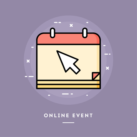 Online event, flat design thin line banner, usage for e-mail newsletters, web banners, headers, blog posts, print and more. Vector illustration.のイラスト素材