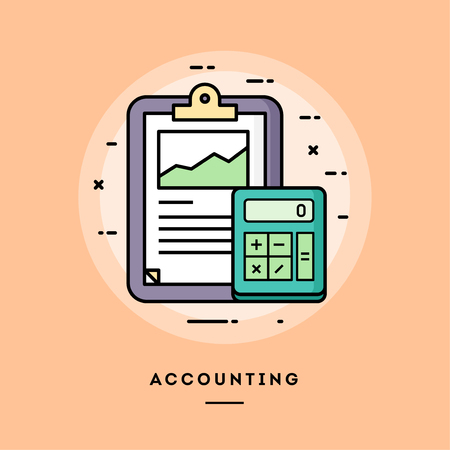 Accounting, flat design thin line banner, usage for e-mail newsletters, web banners, headers, blog posts, print and more. Vector illustration.の写真素材
