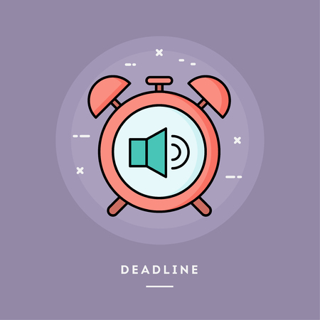 Deadline, alarm clock, flat design thin line banner, usage for e-mail newsletters, web banners, headers, blog posts, print and more. Vector illustration.のイラスト素材
