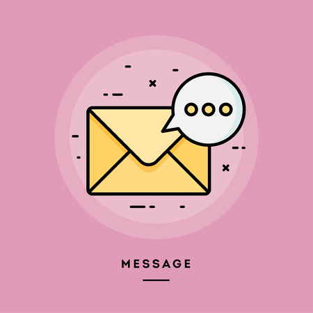 Message, envelope with speech bubble, flat design thin line banner, usage for e-mail newsletters, web banners, headers, blog posts, print and more. Vector illustration.の写真素材