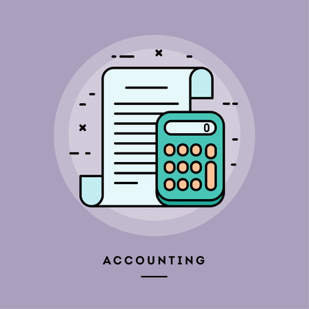 Accounting, flat design thin line banner, usage for e-mail newsletters, web banners, headers, blog posts, print and more. Vector illustration.の写真素材