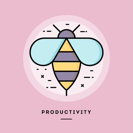 Productivity bee, flat design thin line banner, usage for e-mail newsletters, web banners, headers, blog posts, print and more. Vector illustration.の写真素材