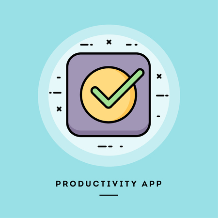 Productivity app, flat design thin line banner, usage for e-mail newsletters, web banners, headers, blog posts, print and more. Vector illustration.の写真素材