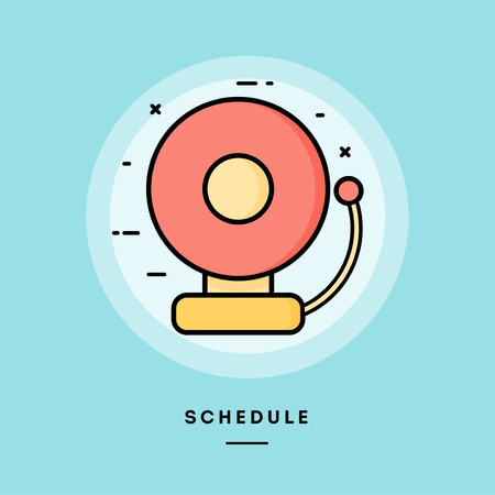 Schedule, school bell, flat design thin line banner, usage for e-mail newsletters, web banners, headers, blog posts, print and more. Vector illustration.のイラスト素材