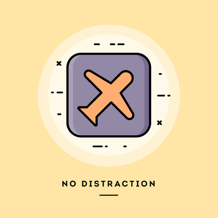 No distraction mode, flat design thin line banner, usage for e-mail newsletters, web banners, headers, blog posts, print and more. Vector illustration.の写真素材