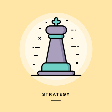 Startegy, chess figure, flat design thin line banner, usage for e-mail newsletters, web banners, headers, blog posts, print and more. Vector illustration.のイラスト素材