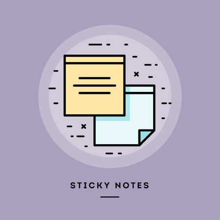 Sticky notes, flat design thin line banner, usage for e-mail newsletters, web banners, headers, blog posts, print and more. Vector illustration.の写真素材