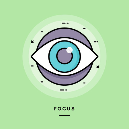 Focus, flat design thin line banner, usage for e-mail newsletters, web banners, headers, blog posts, print and more. Vector illustration.のイラスト素材