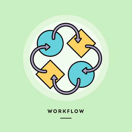 Workflow, flat design thin line banner, usage for e-mail newsletters, web banners, headers, blog posts, print and more. Vector illustration.のイラスト素材