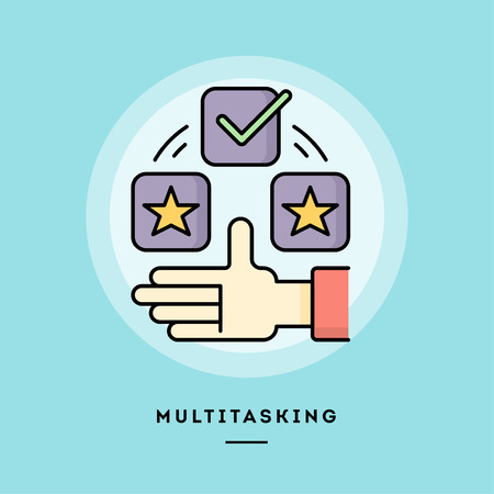 Multitasking, flat design thin line banner, usage for e-mail newsletters, web banners, headers, blog posts, print and more. Vector illustration.のイラスト素材